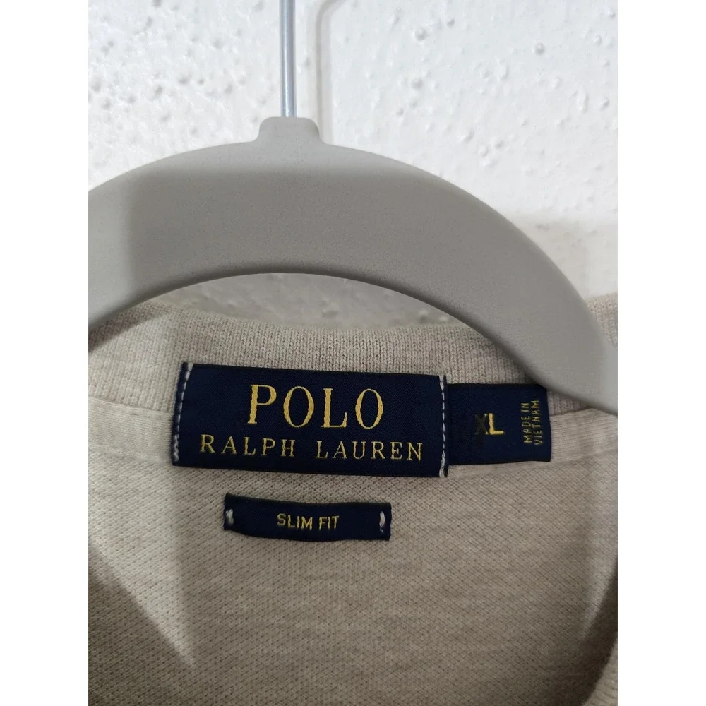 Polo Ralph Lauren Polo Shirt Mens XL Beige Slim Fit Pony Logo‎ Short Sleeve